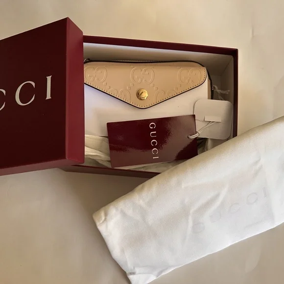 GUCCI Gilbert Calfskin Leather Mini Envelope Beige Crossbody Bag NIB 781554 - Picture 10 of 15